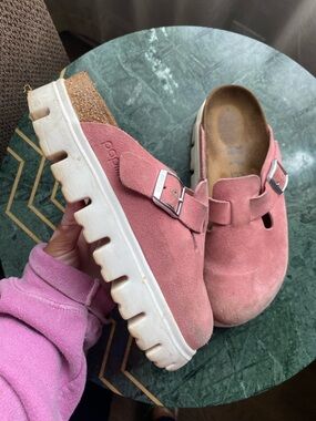 Birkenstock Papillo Pink Suede Platform  Boston Clogs Size 37 6.5-7